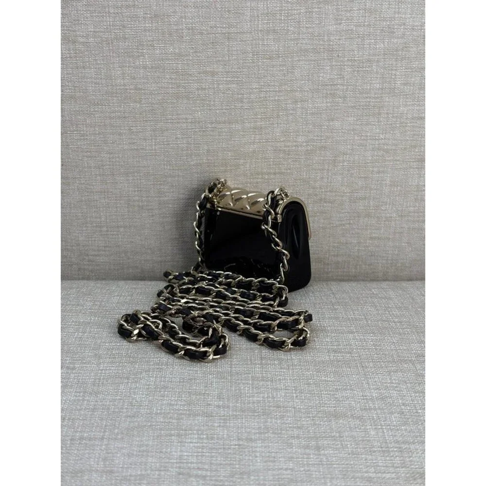 CHANEL Gold/Black Metal Mini Classic Pendant SHW